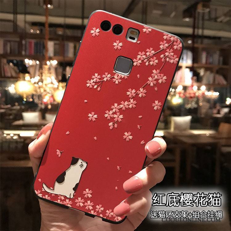 Huawei P10 Plus Silicone Ornements Suspendus Tendance Rouge Étui Coque De Téléphone