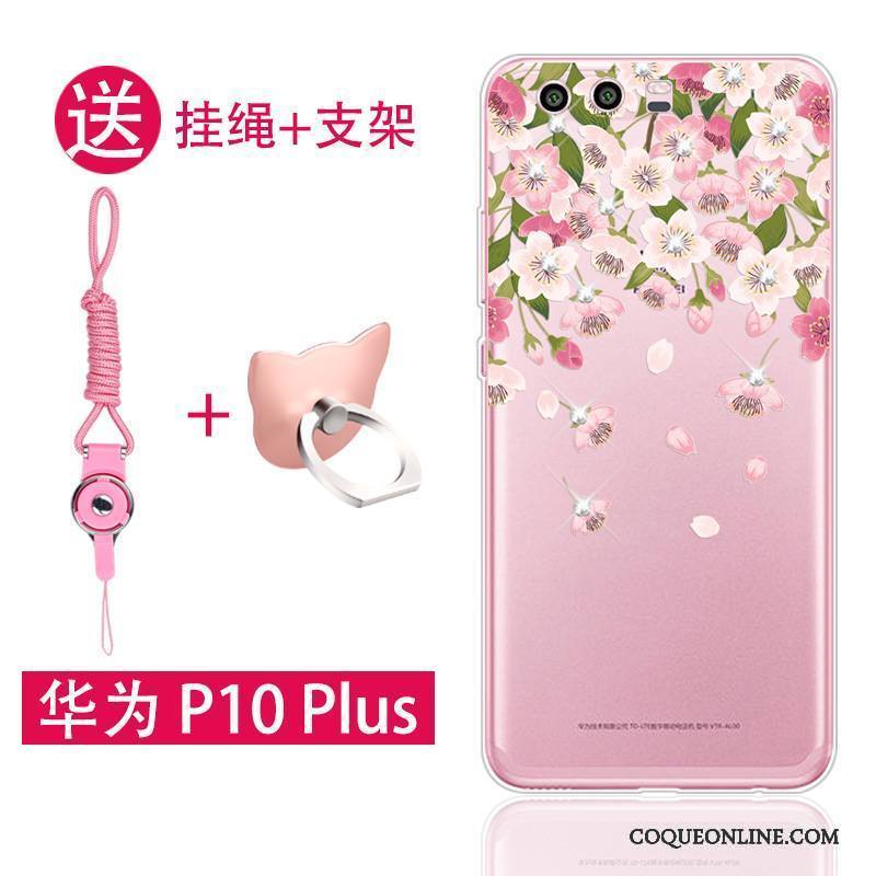 Huawei P10 Plus Tout Compris Ornements Suspendus Étui Coque De Téléphone Silicone Rose Fluide Doux