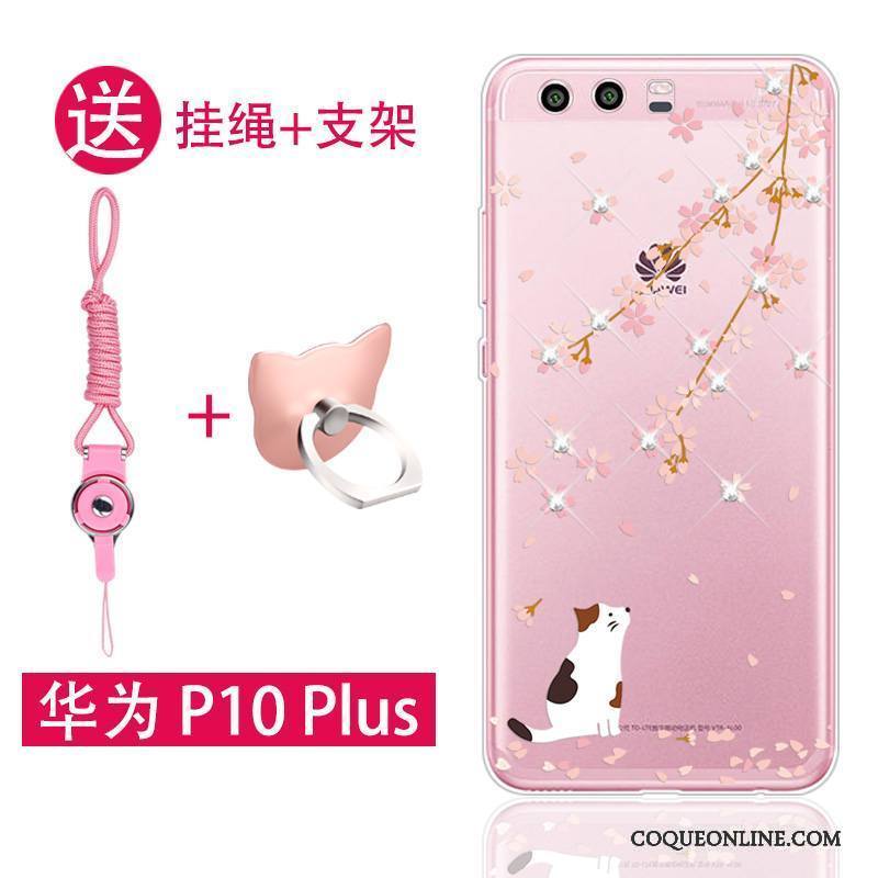 Huawei P10 Plus Tout Compris Ornements Suspendus Étui Coque De Téléphone Silicone Rose Fluide Doux