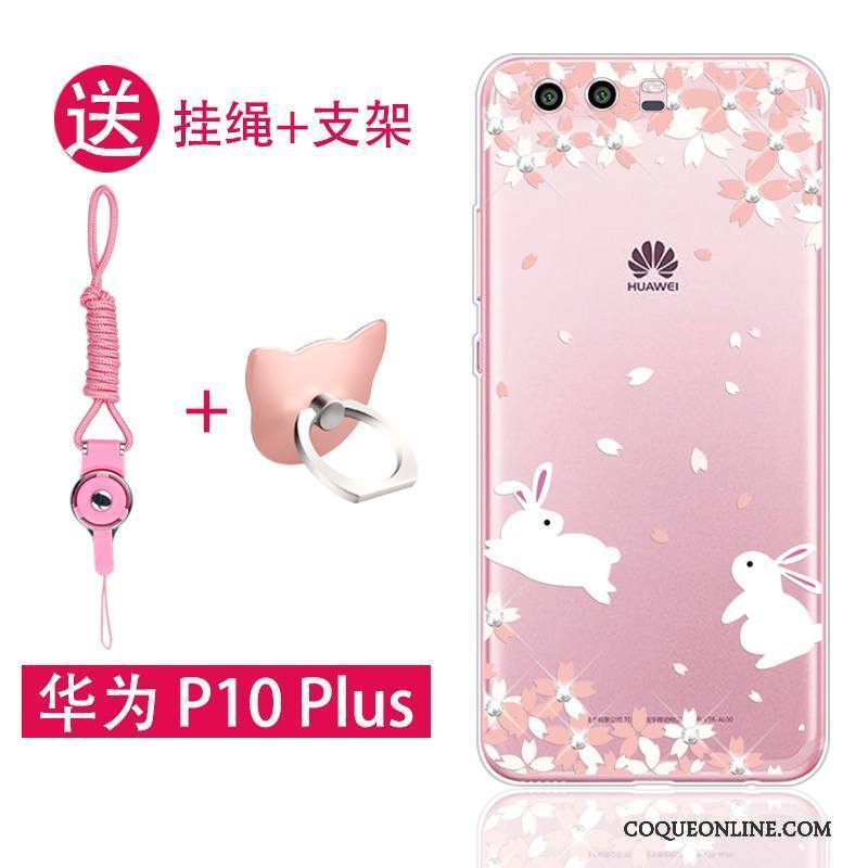 Huawei P10 Plus Tout Compris Ornements Suspendus Étui Coque De Téléphone Silicone Rose Fluide Doux