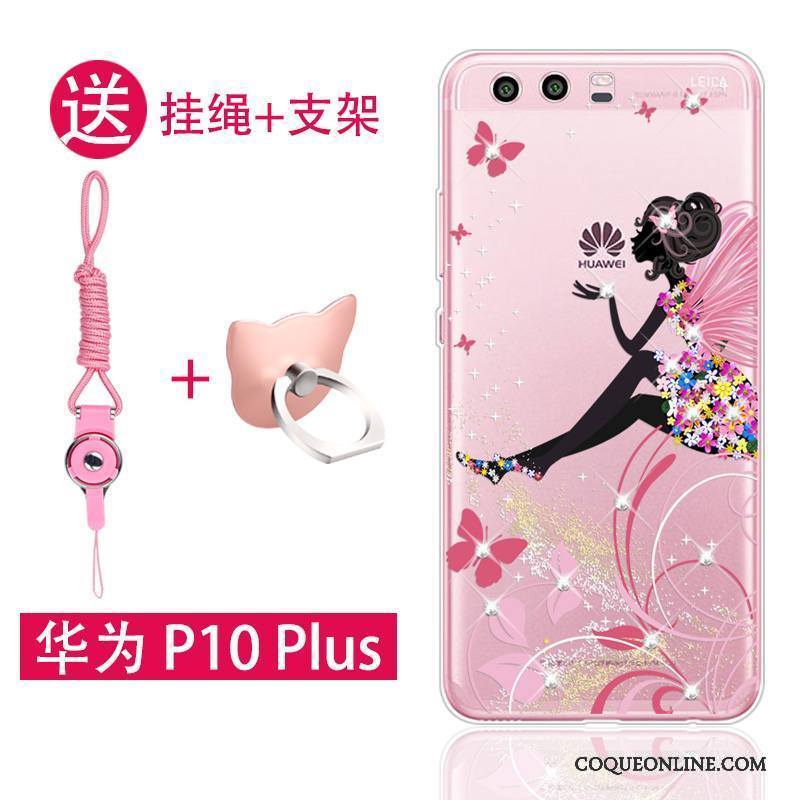 Huawei P10 Plus Tout Compris Ornements Suspendus Étui Coque De Téléphone Silicone Rose Fluide Doux