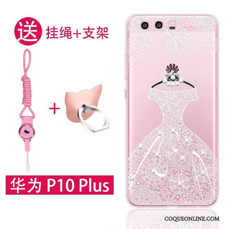 Huawei P10 Plus Tout Compris Ornements Suspendus Étui Coque De Téléphone Silicone Rose Fluide Doux