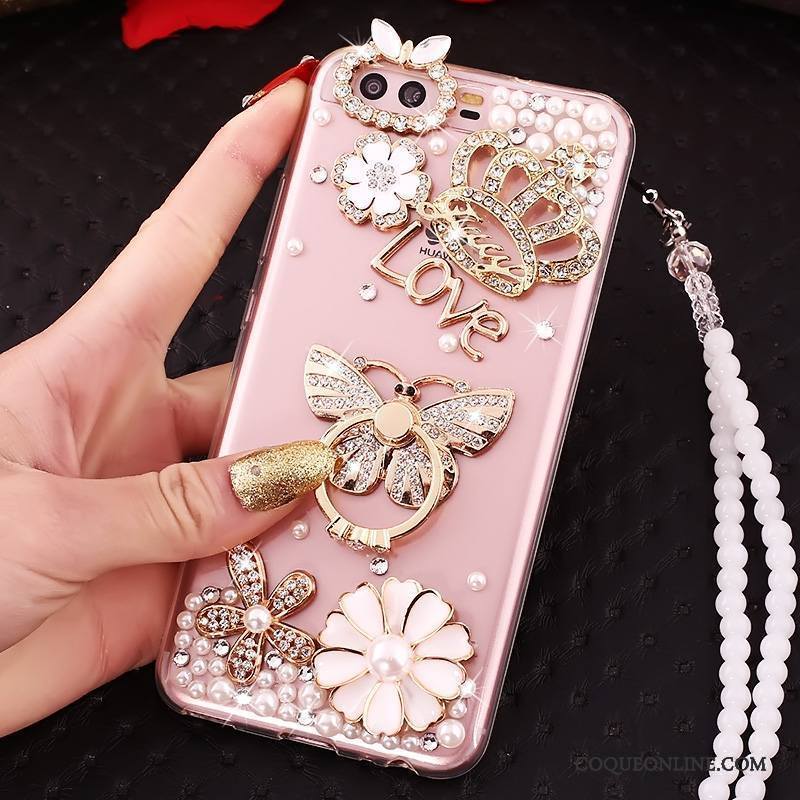 Huawei P10 Strass Coque Rose De Téléphone Protection Étui Silicone