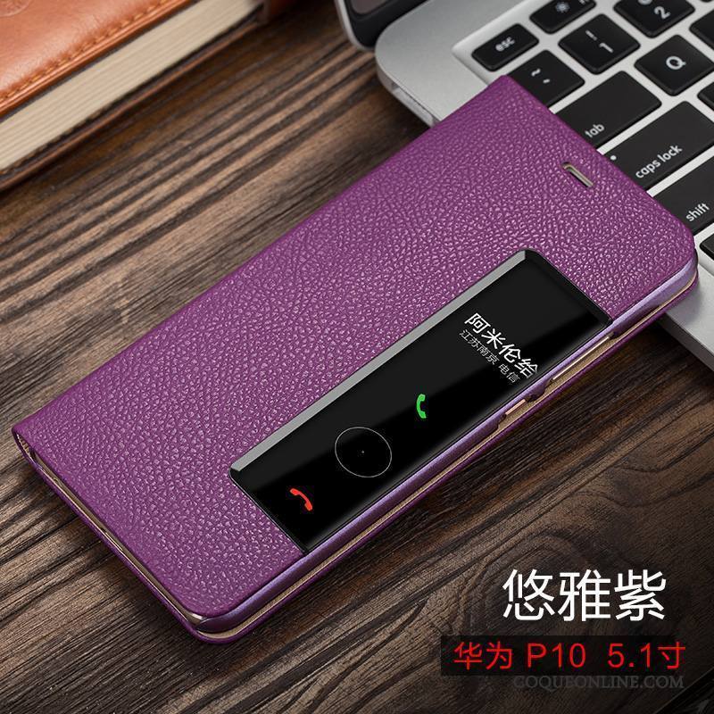 Huawei P10 Étui Cuir Véritable Coque De Téléphone Incassable Tout Compris Violet Très Mince