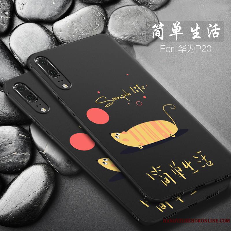 Huawei P20 Coque De Téléphone Délavé En Daim Fluide Doux Protection Étui Silicone Noir