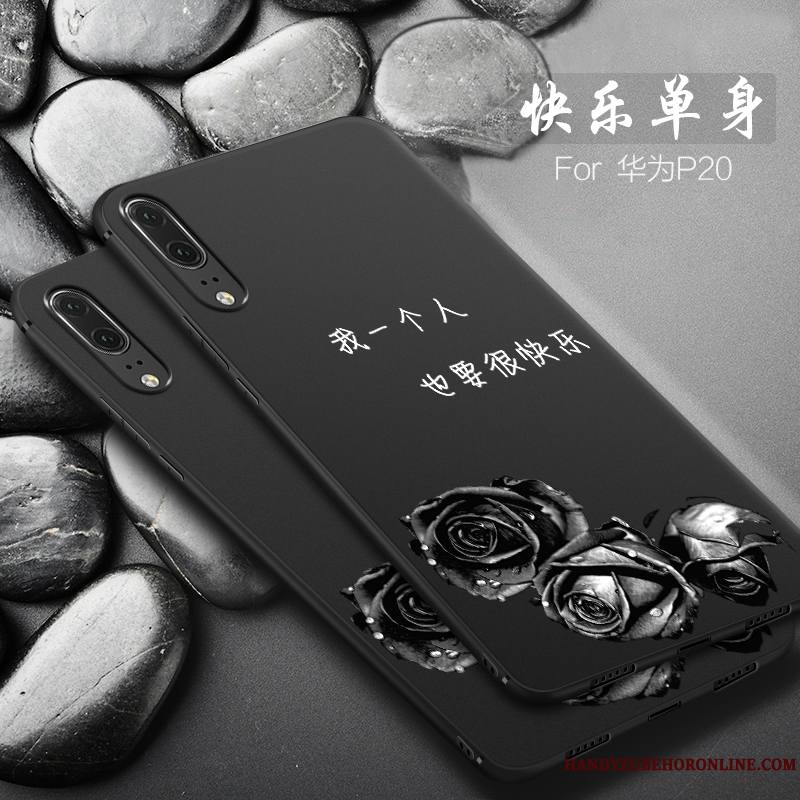 Huawei P20 Coque De Téléphone Délavé En Daim Fluide Doux Protection Étui Silicone Noir