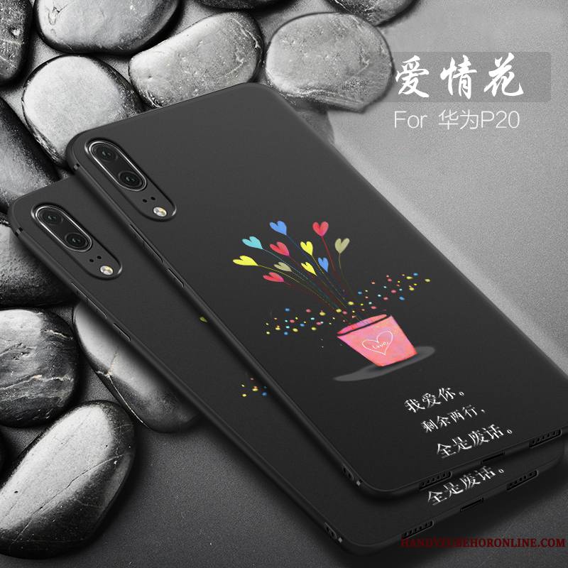 Huawei P20 Coque De Téléphone Délavé En Daim Fluide Doux Protection Étui Silicone Noir