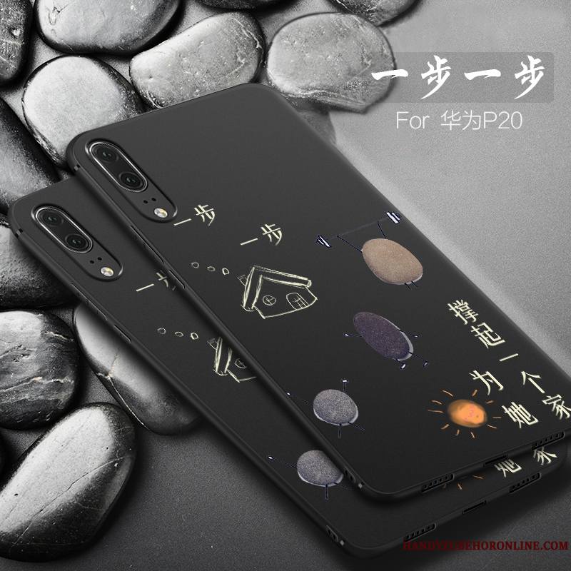 Huawei P20 Coque De Téléphone Délavé En Daim Fluide Doux Protection Étui Silicone Noir