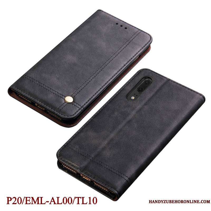 Huawei P20 Coque De Téléphone Protection Incassable Étui En Cuir Rouge Housse