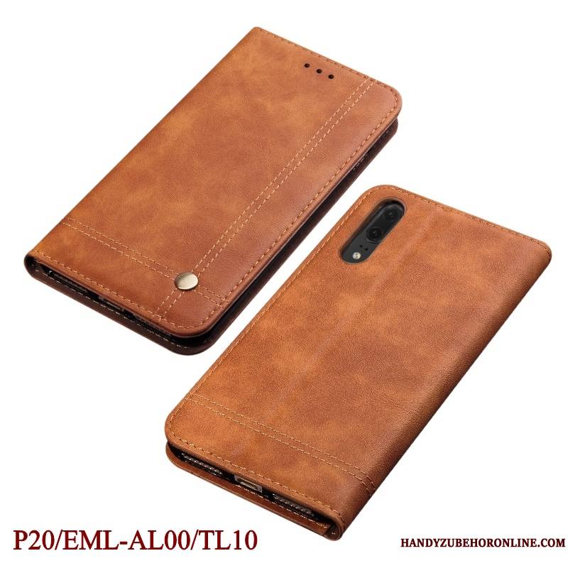 Huawei P20 Coque De Téléphone Protection Incassable Étui En Cuir Rouge Housse