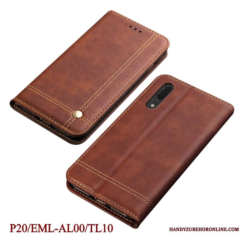 Huawei P20 Coque De Téléphone Protection Incassable Étui En Cuir Rouge Housse