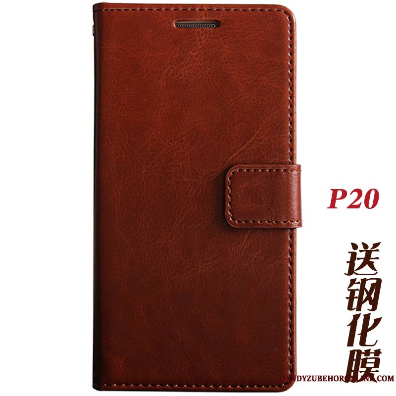 Huawei P20 Coque Tempérer Portefeuille Étui En Cuir Incassable Tout Compris Membrane Housse