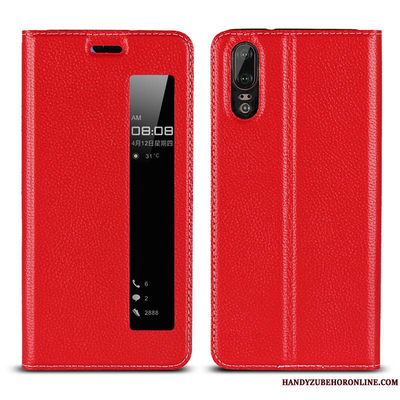 Huawei P20 Cuir Haut Modèle Fleurie Nouveau Cuir Véritable Litchi Coque De Téléphone Housse