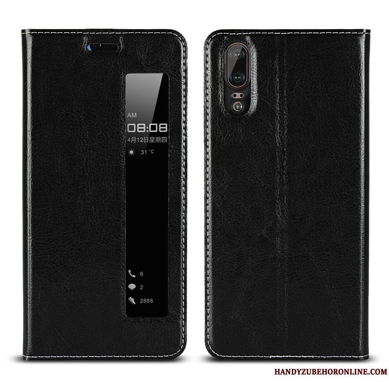 Huawei P20 Cuir Haut Modèle Fleurie Nouveau Cuir Véritable Litchi Coque De Téléphone Housse