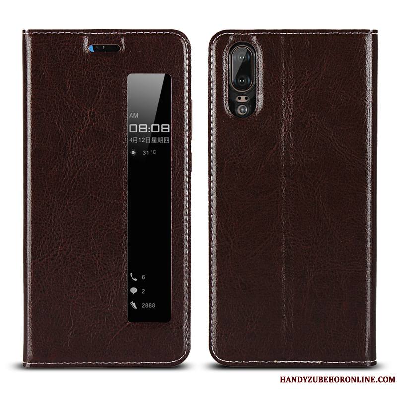 Huawei P20 Cuir Haut Modèle Fleurie Nouveau Cuir Véritable Litchi Coque De Téléphone Housse