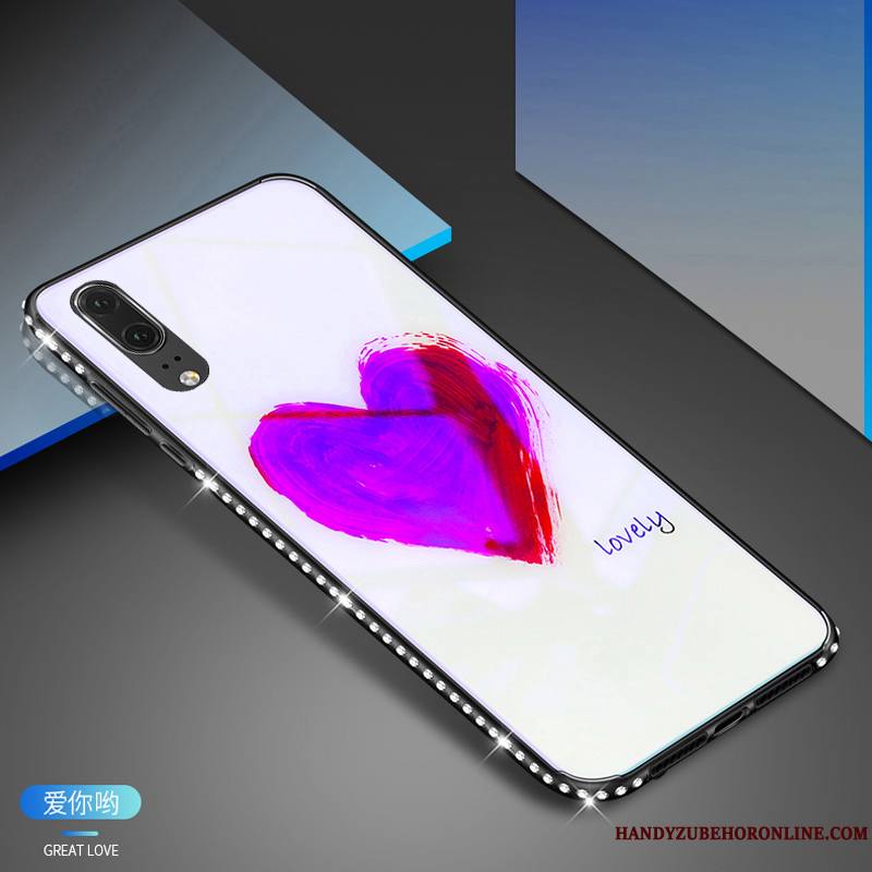 Huawei P20 Incassable Blanc Protection Coque De Téléphone Border Tendance Étui