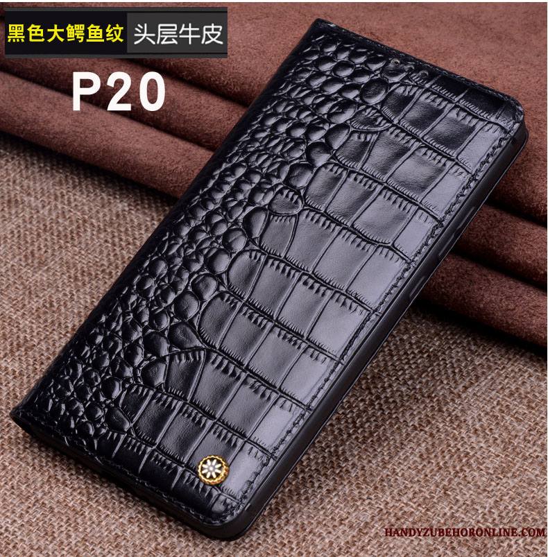 Huawei P20 Incassable Luxe Coque De Téléphone Bovins Modèle Fleurie Cuir Véritable Protection