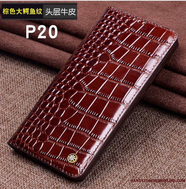 Huawei P20 Incassable Luxe Coque De Téléphone Bovins Modèle Fleurie Cuir Véritable Protection