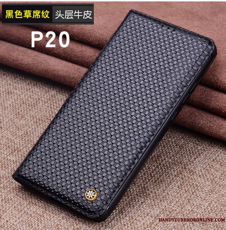 Huawei P20 Incassable Luxe Coque De Téléphone Bovins Modèle Fleurie Cuir Véritable Protection