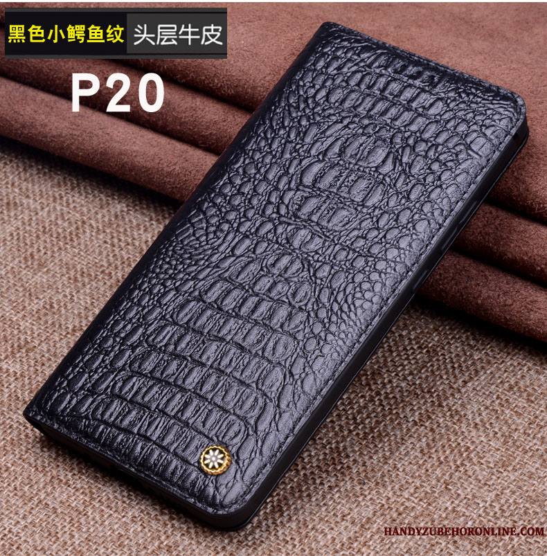 Huawei P20 Incassable Luxe Coque De Téléphone Bovins Modèle Fleurie Cuir Véritable Protection