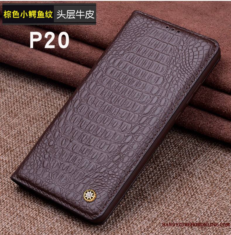 Huawei P20 Incassable Luxe Coque De Téléphone Bovins Modèle Fleurie Cuir Véritable Protection