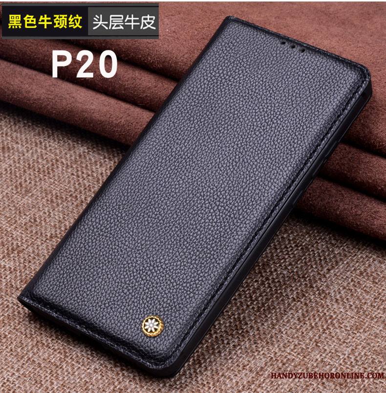 Huawei P20 Incassable Luxe Coque De Téléphone Bovins Modèle Fleurie Cuir Véritable Protection