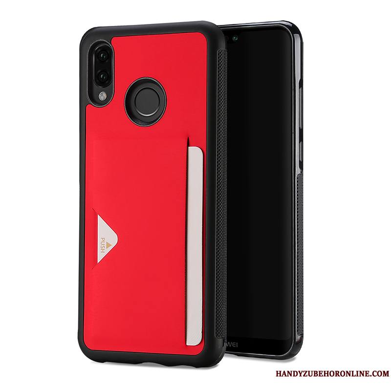 Huawei P20 Lite Protection Incassable Sac Coque Rouge Carte Étui