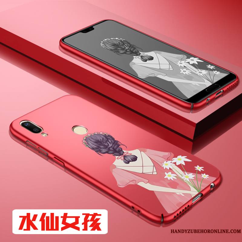 Huawei P20 Lite Tendance Coque De Téléphone Rouge Difficile Délavé En Daim Étui Nouveau