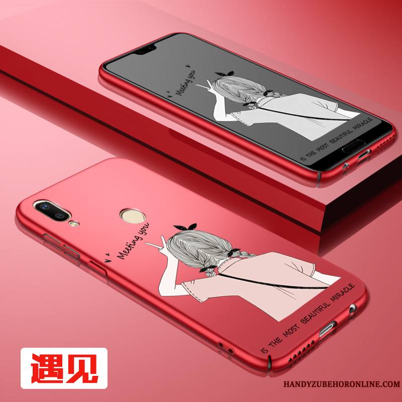 Huawei P20 Lite Tendance Coque De Téléphone Rouge Difficile Délavé En Daim Étui Nouveau