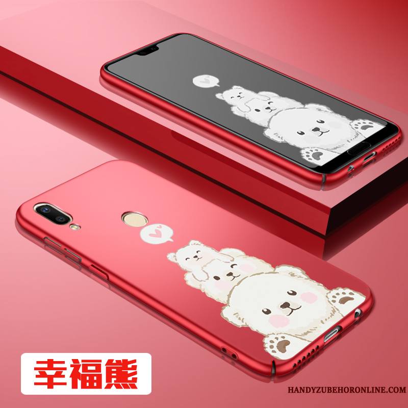 Huawei P20 Lite Tendance Coque De Téléphone Rouge Difficile Délavé En Daim Étui Nouveau