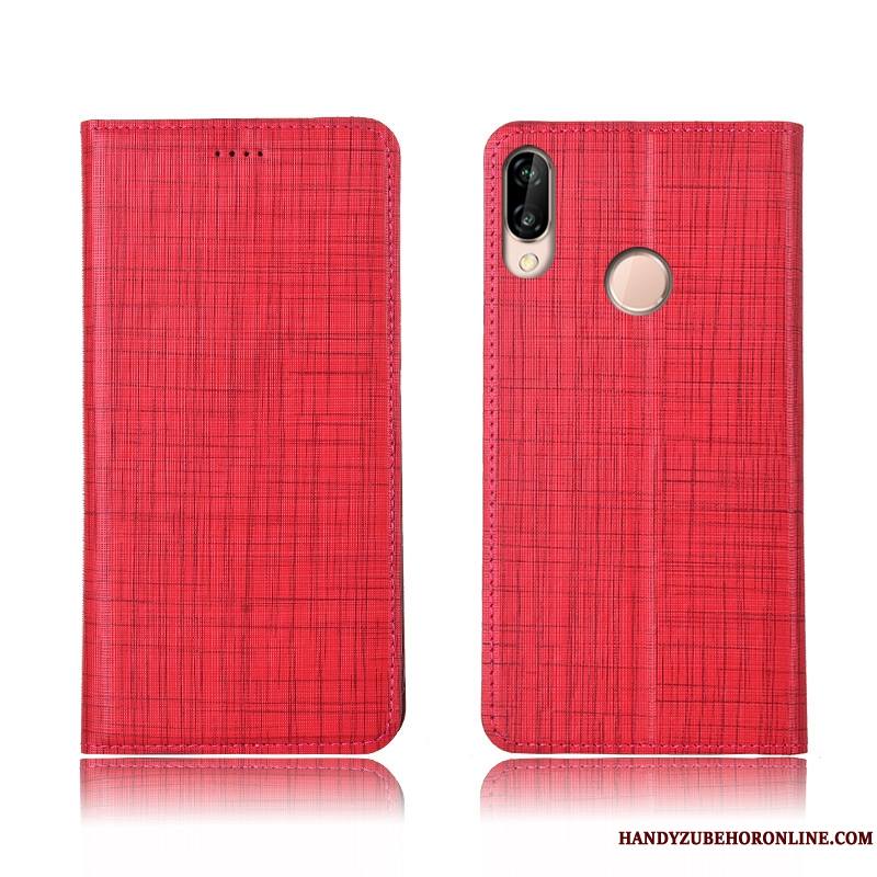 Huawei P20 Lite Étui En Cuir Cuir Véritable Coque Protection Silicone De Téléphone Rouge