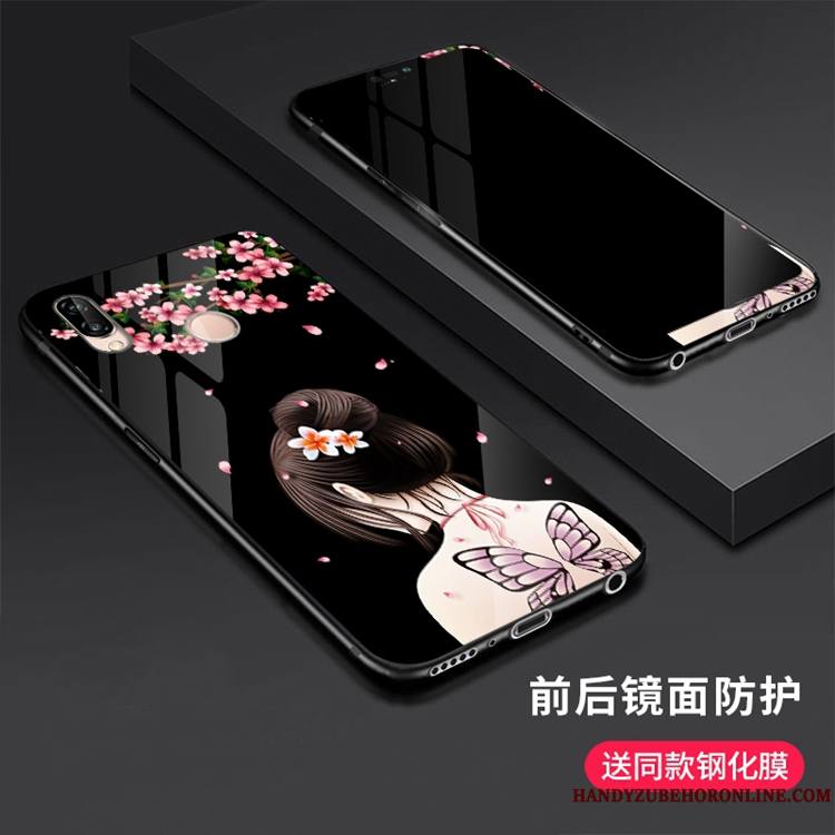 Huawei P20 Lite Étui Verre Coque De Téléphone Noir Créatif Membrane Tempérer