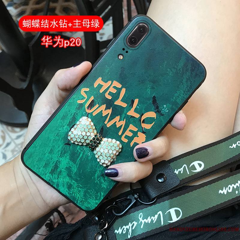 Huawei P20 Net Rouge Marque De Tendance Cou Suspendu Coque De Téléphone Vert Foncé Étui Strass