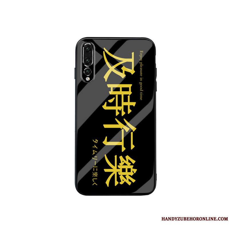 Huawei P20 Pro Coque Amoureux Étui Noir Protection Personnalité Marque De Tendance Verre Trempé