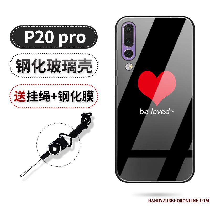 Huawei P20 Pro Incassable Amour Noir Net Rouge Tout Compris Coque De Téléphone Marque De Tendance