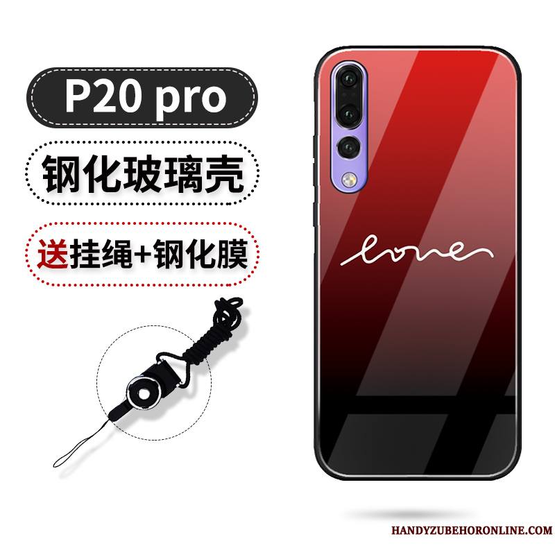 Huawei P20 Pro Incassable Amour Noir Net Rouge Tout Compris Coque De Téléphone Marque De Tendance
