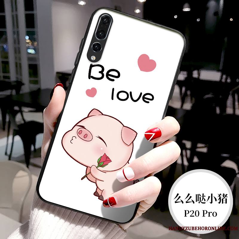 Huawei P20 Pro Étui Charmant Amoureux Verre Dessin Animé Blanc Coque De Téléphone