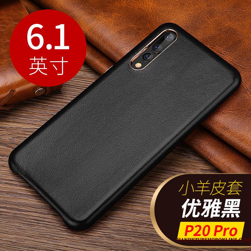 Huawei P20 Pro Étui Cuir Véritable Coque De Téléphone Marron Peau De Mouton Petit Bovins