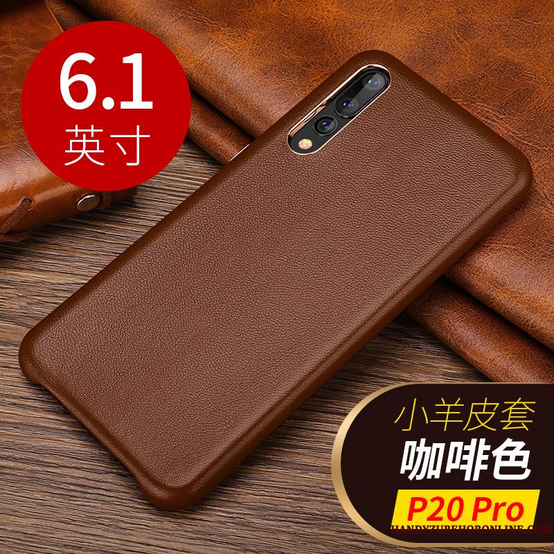 Huawei P20 Pro Étui Cuir Véritable Coque De Téléphone Marron Peau De Mouton Petit Bovins