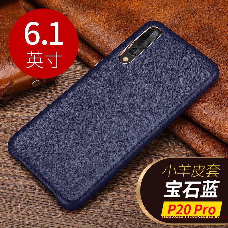 Huawei P20 Pro Étui Cuir Véritable Coque De Téléphone Marron Peau De Mouton Petit Bovins