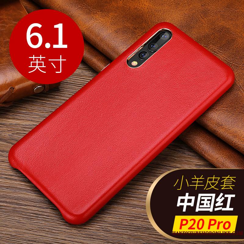 Huawei P20 Pro Étui Cuir Véritable Coque De Téléphone Marron Peau De Mouton Petit Bovins