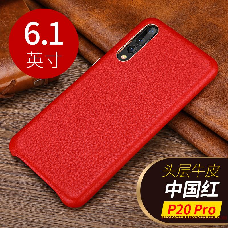 Huawei P20 Pro Étui Cuir Véritable Coque De Téléphone Marron Peau De Mouton Petit Bovins