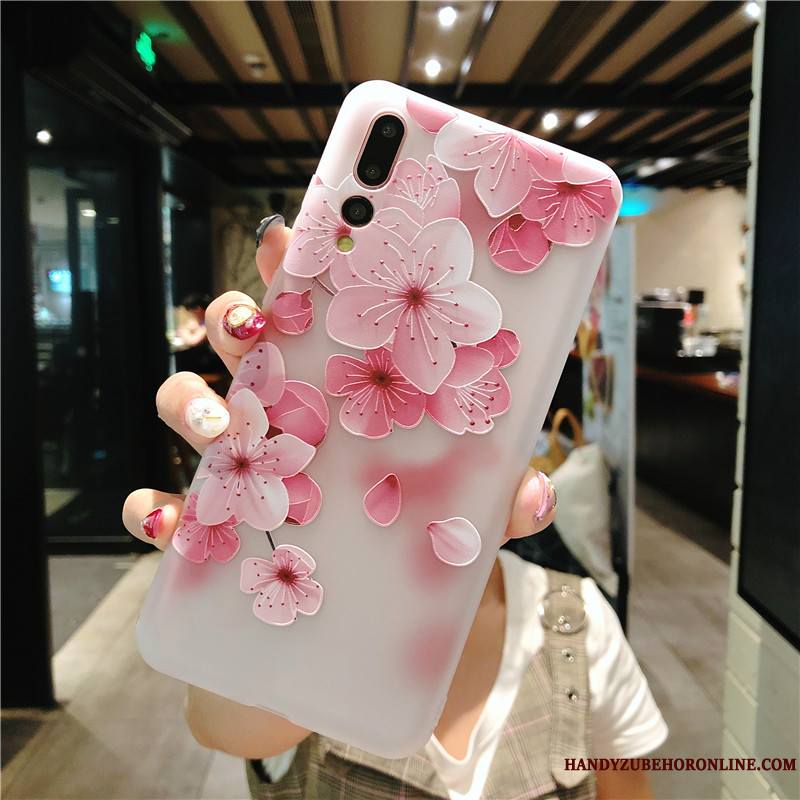 Huawei P20 Pro Étui Protection Fleur Incassable Gaufrage Coque De Téléphone Rose