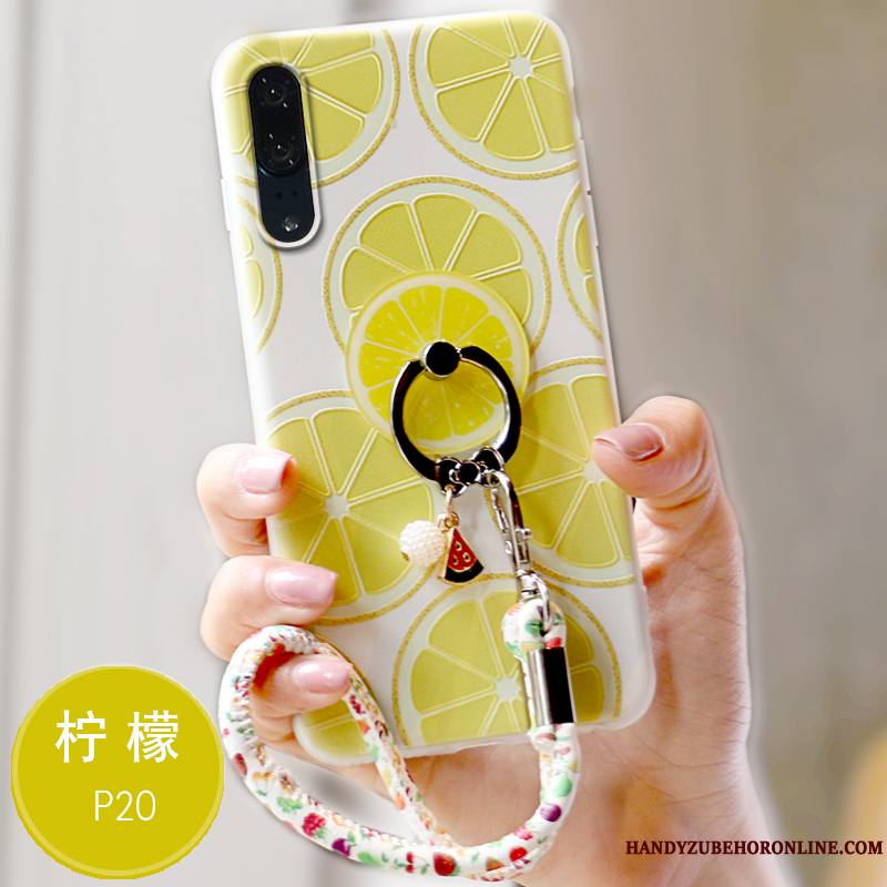 Huawei P20 Protection Gaufrage Coque De Téléphone Frais Tout Compris Jaune Étui