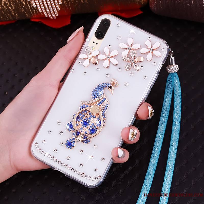 Huawei P20 Strass Ornements Suspendus Bordure Fluide Doux Étui Transparent Coque De Téléphone