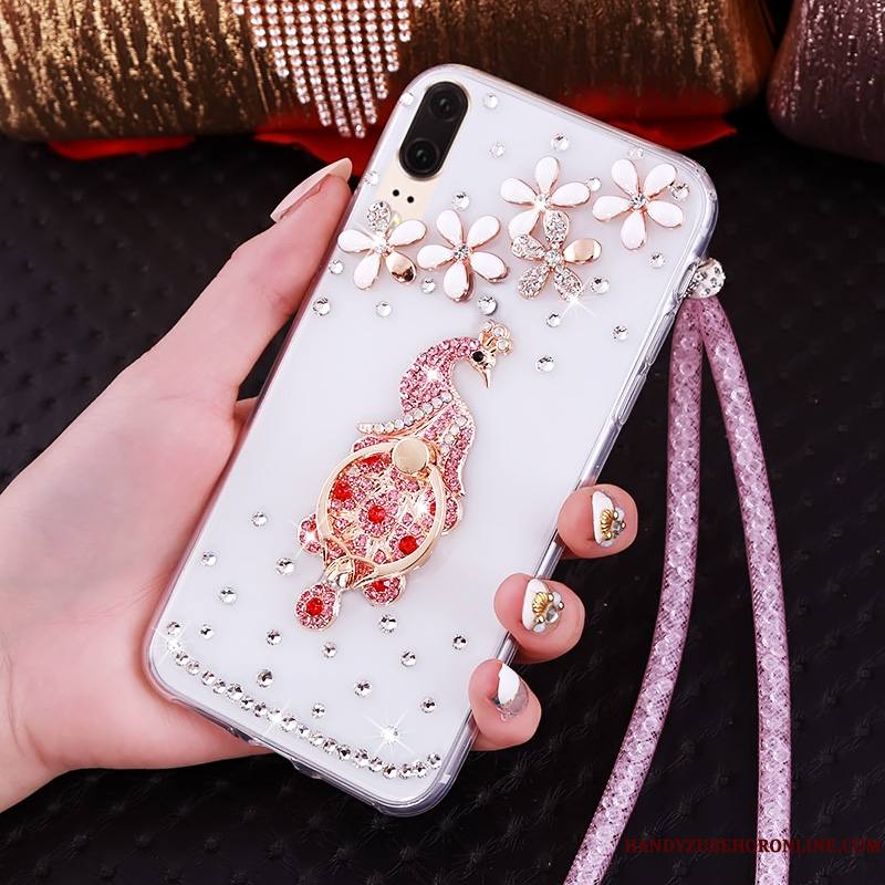 Huawei P20 Strass Ornements Suspendus Bordure Fluide Doux Étui Transparent Coque De Téléphone