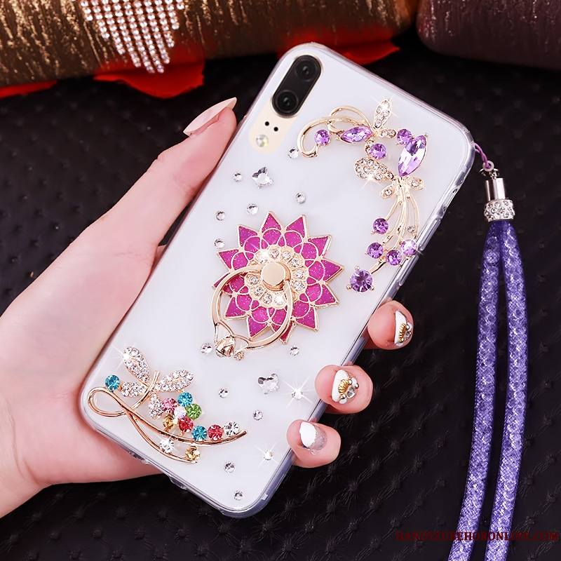 Huawei P20 Strass Ornements Suspendus Bordure Fluide Doux Étui Transparent Coque De Téléphone