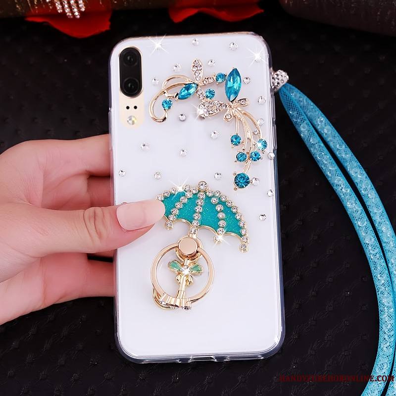 Huawei P20 Strass Ornements Suspendus Bordure Fluide Doux Étui Transparent Coque De Téléphone