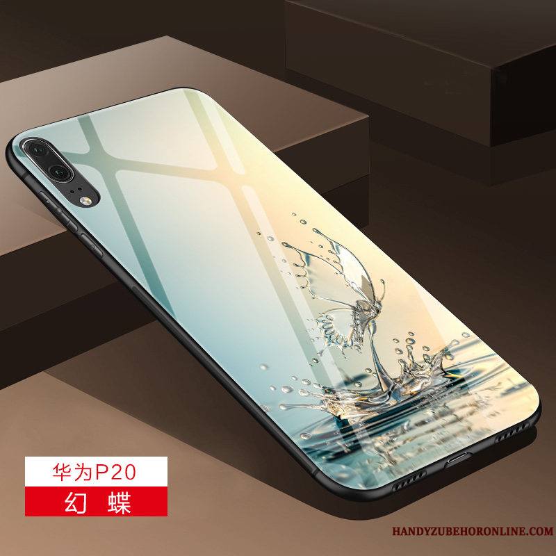 Huawei P20 Tout Compris Miroir Verre Couvercle Arrière Coque De Téléphone Silicone Blanc