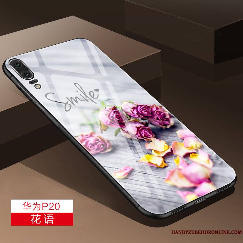 Huawei P20 Tout Compris Miroir Verre Couvercle Arrière Coque De Téléphone Silicone Blanc